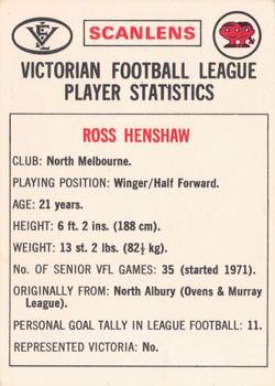 1974 Scanlens VFL #36 Ross Henshaw Back
